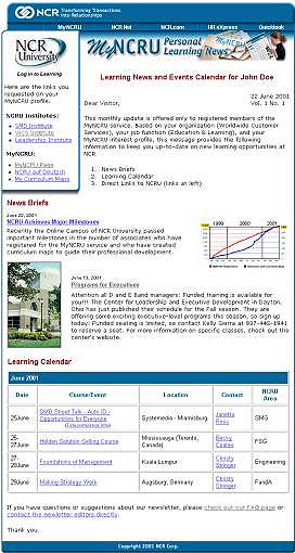 Layout der MyNCRU-Personal Learning News